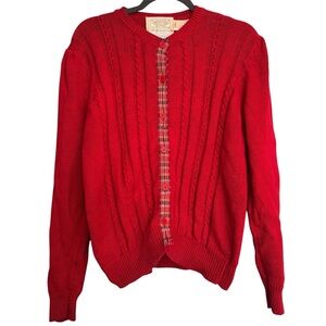 Vintage 1988 Susan Bristol Red Cable Ramie & Cotton Knit Cardigan Sz L